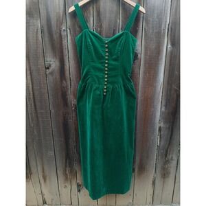 Vintage‎ Lanz Originals Green Velvet Button Front Maxi Dress with Belt  S/ M